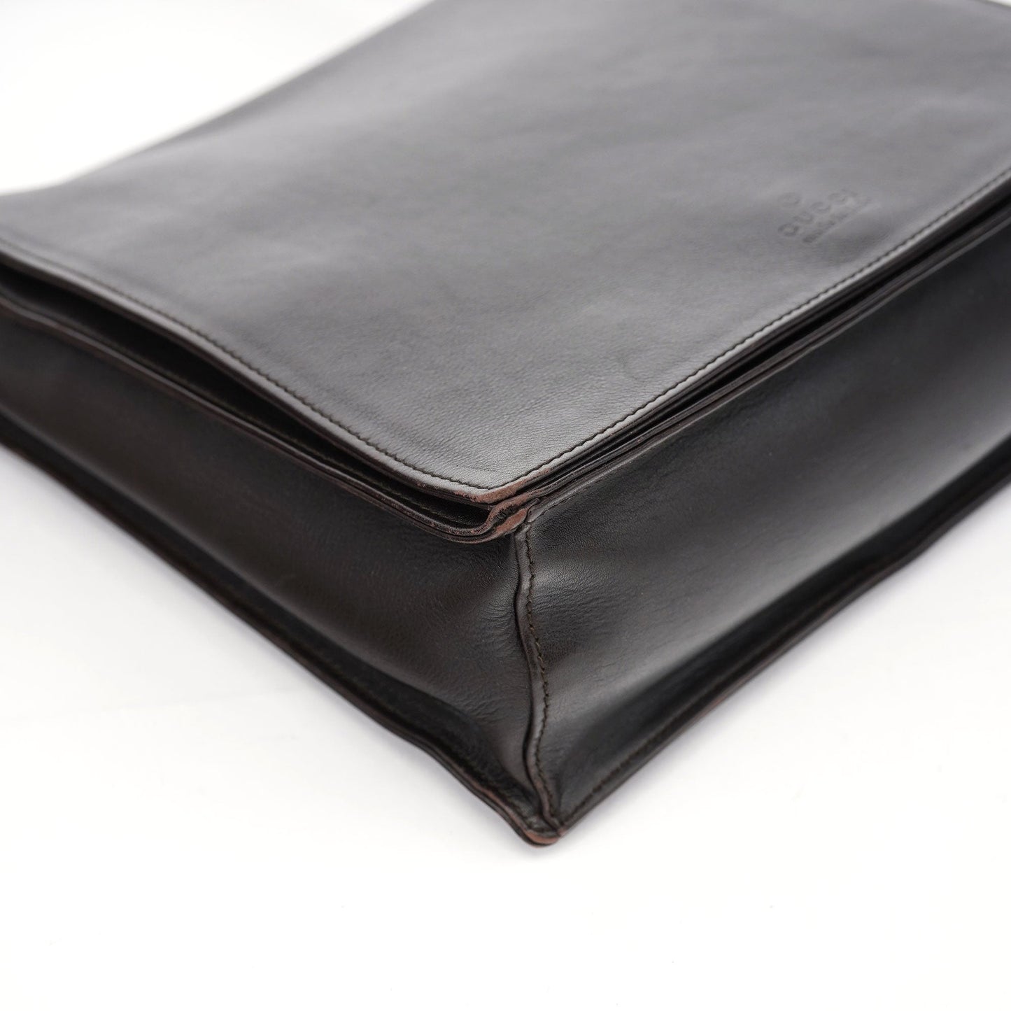 Brown Calfskin Bamboo Flap Shoulder Bag