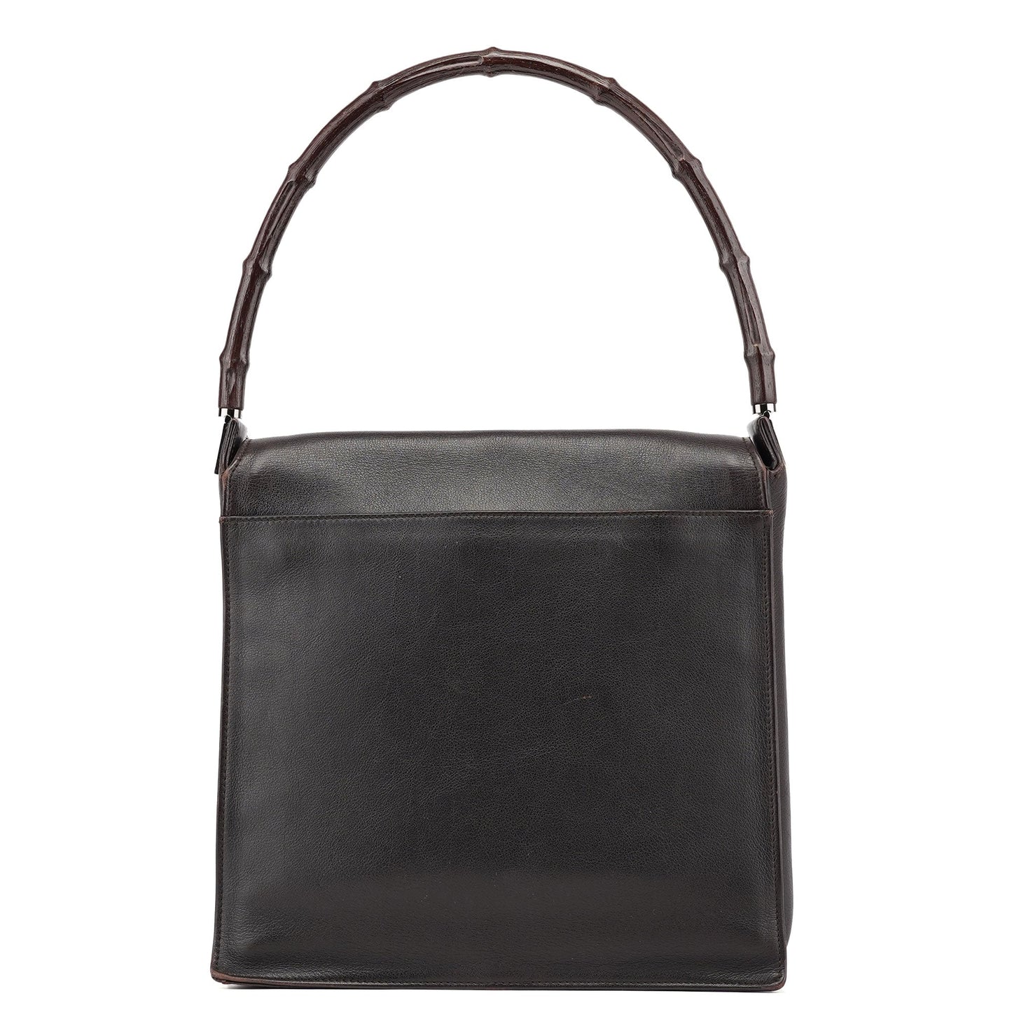 Brown Calfskin Bamboo Flap Shoulder Bag