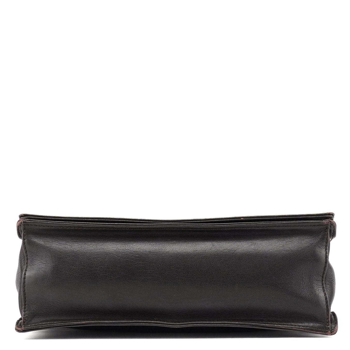 Brown Calfskin Bamboo Flap Shoulder Bag