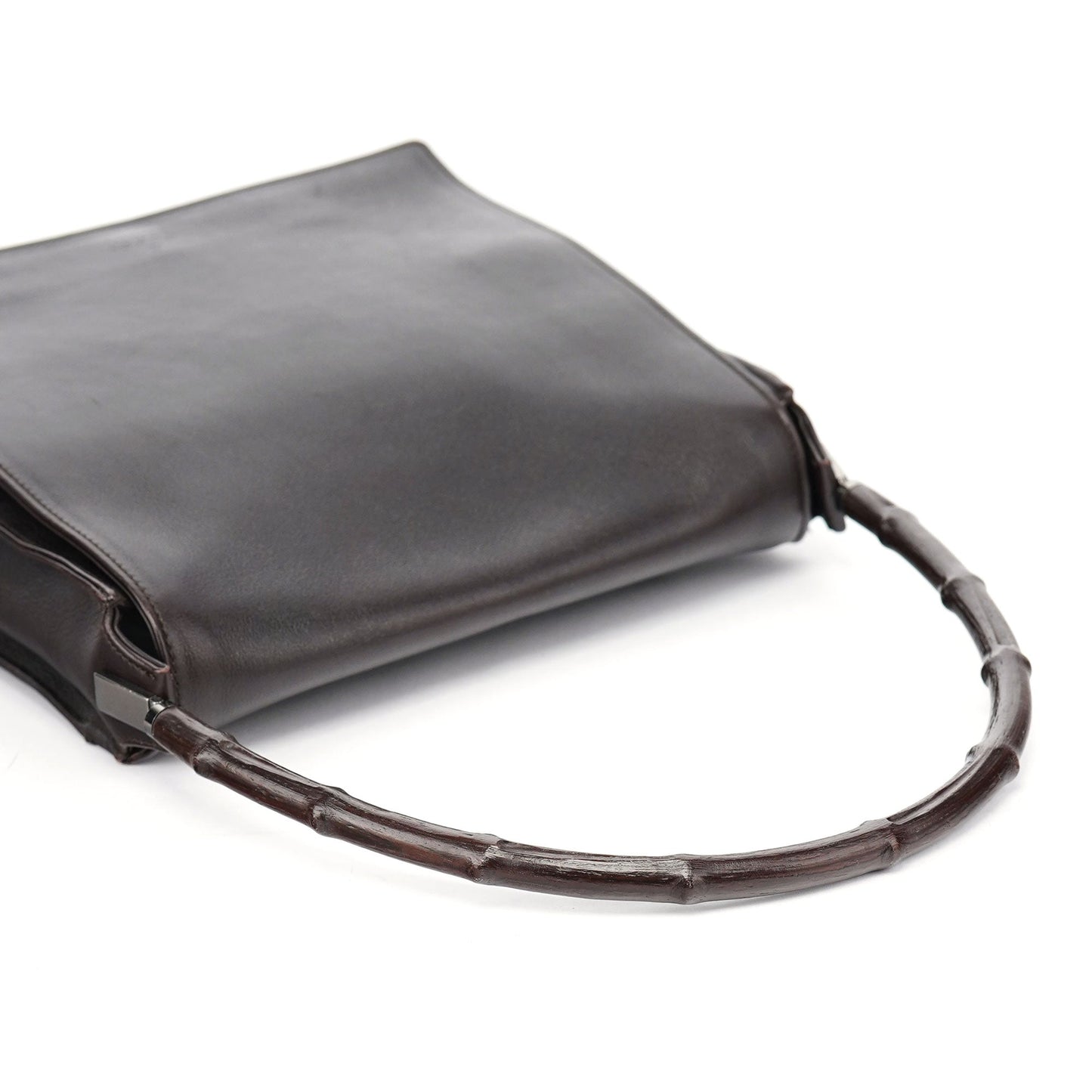 Brown Calfskin Bamboo Flap Shoulder Bag