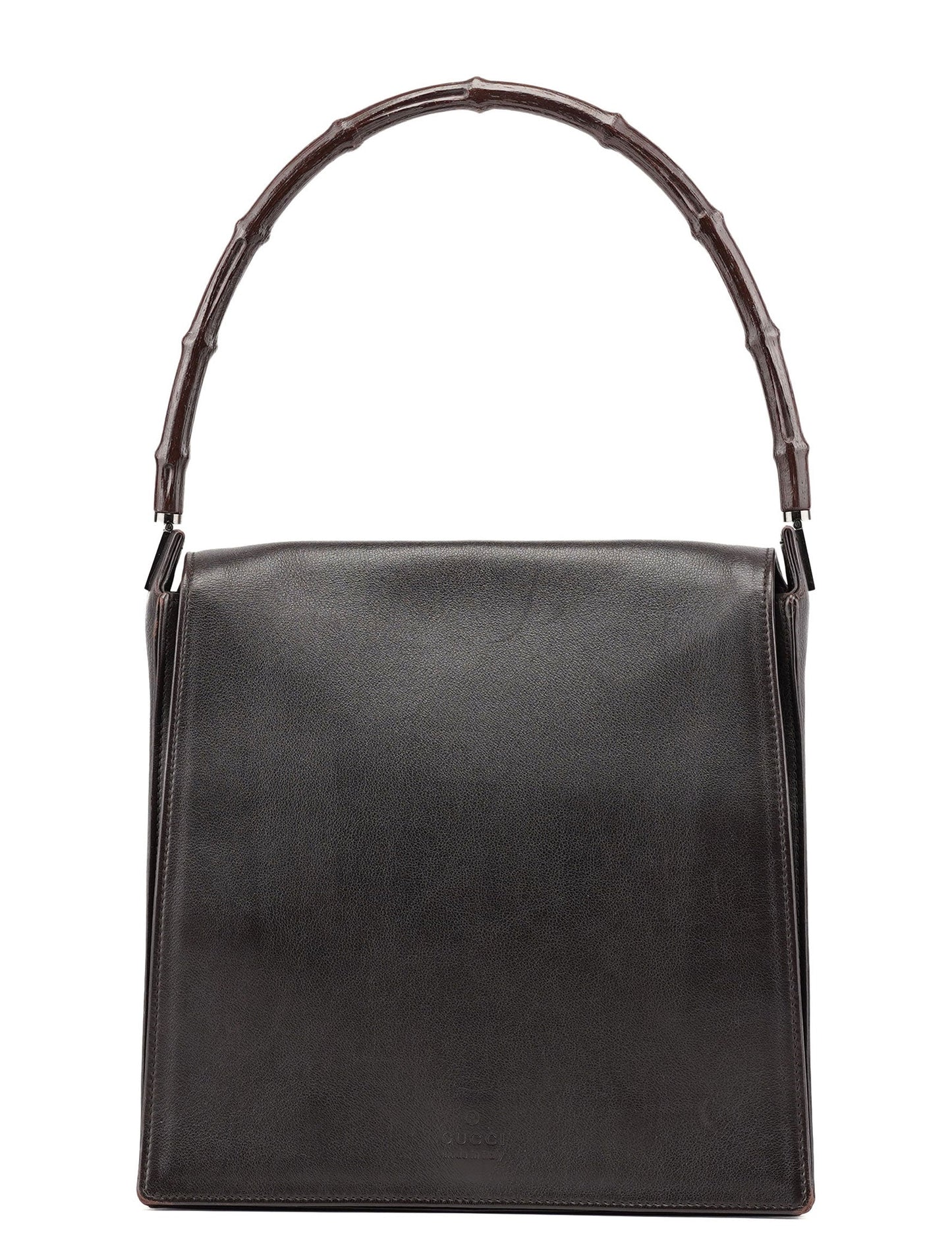 Brown Calfskin Bamboo Flap Shoulder Bag