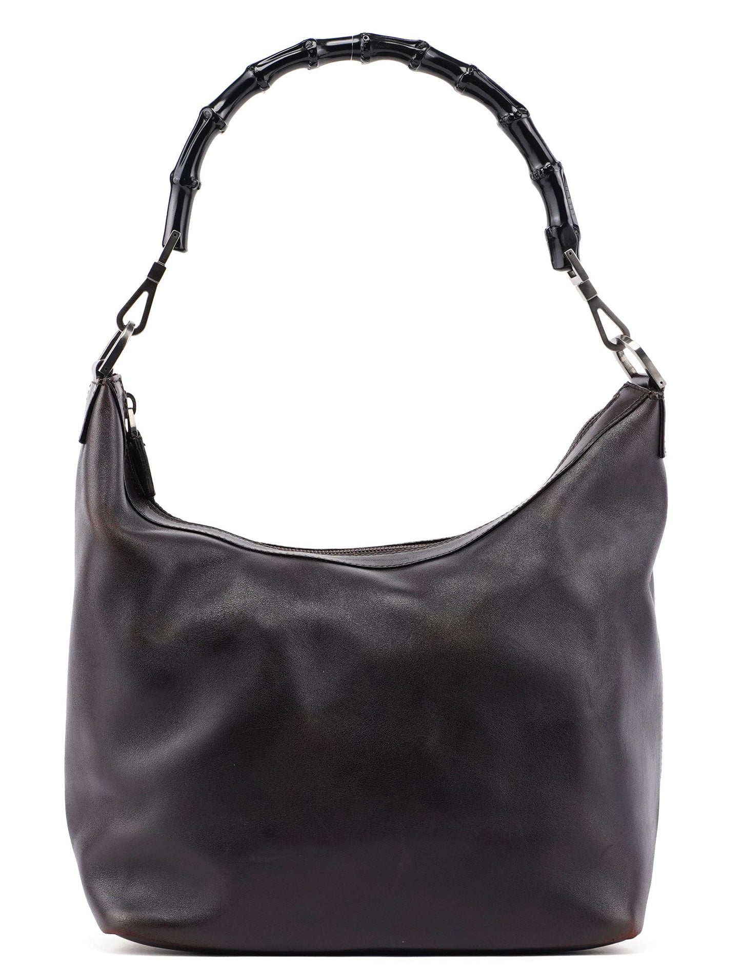 Brown Calfskin Bamboo Shoulder Bag