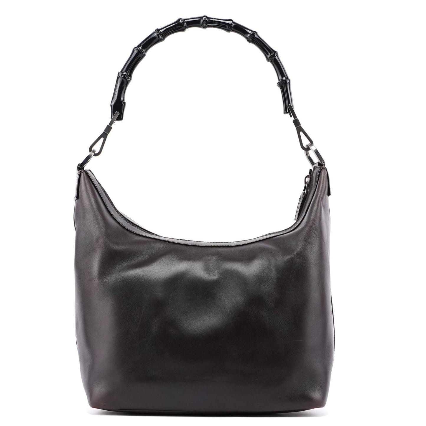 Brown Calfskin Bamboo Shoulder Bag