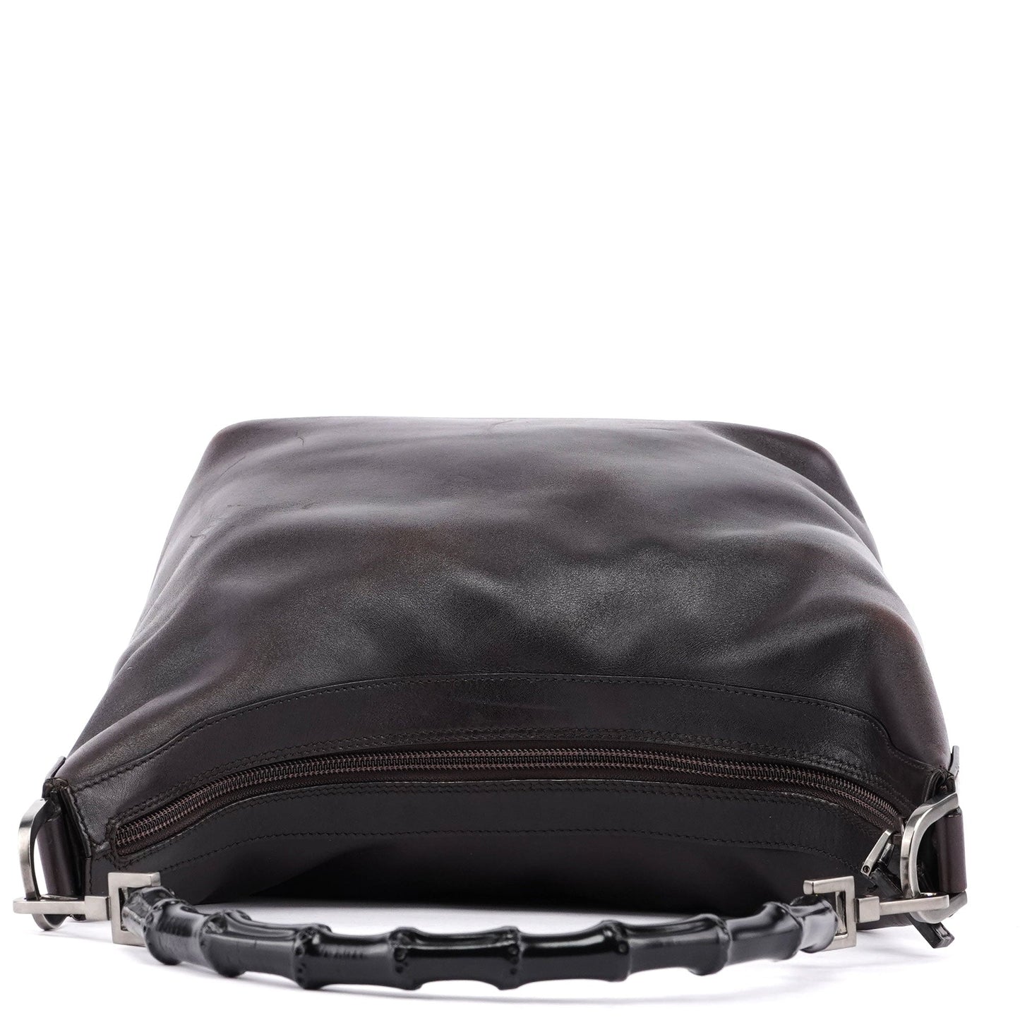 Brown Calfskin Bamboo Shoulder Bag