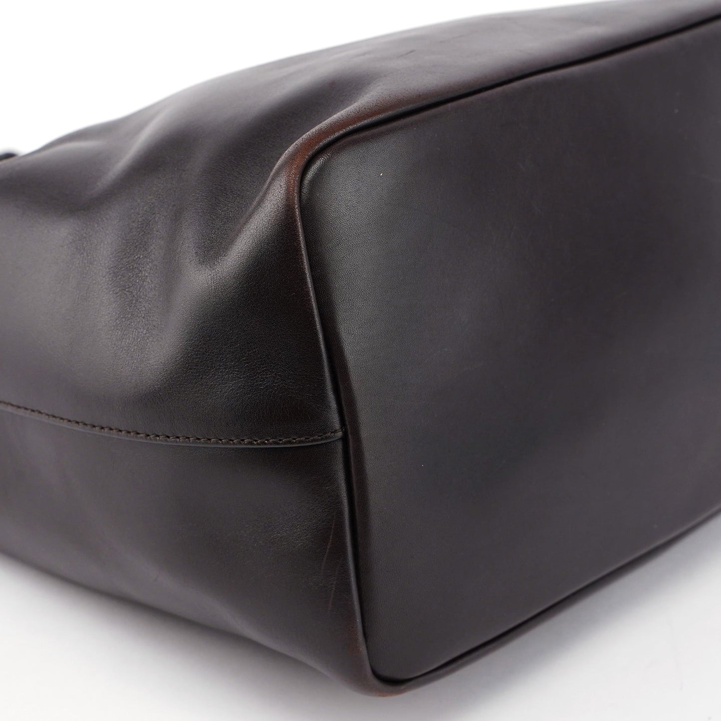 Brown Calfskin Bamboo Shoulder Bag