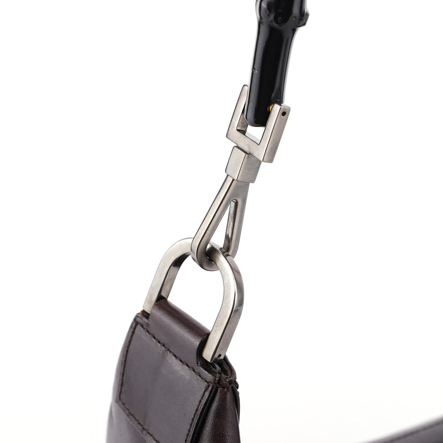 Brown Calfskin Bamboo Shoulder Bag