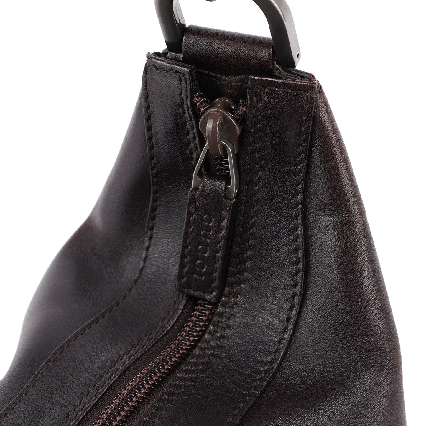 Brown Calfskin Bamboo Shoulder Bag