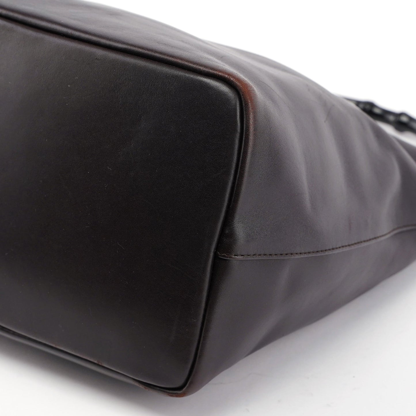 Brown Calfskin Bamboo Shoulder Bag
