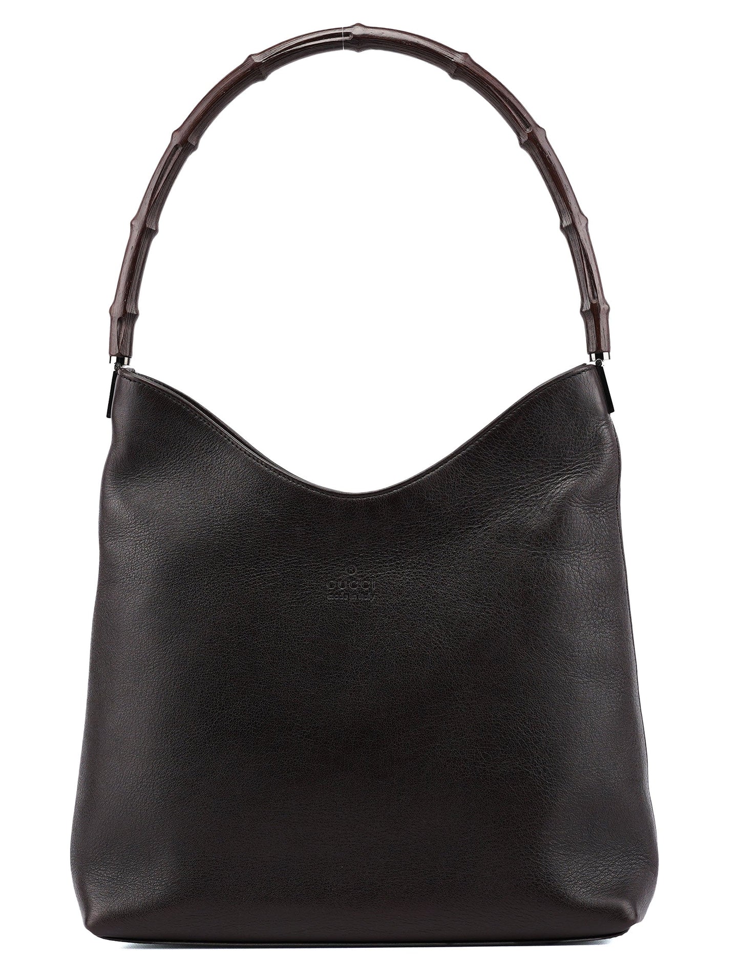 Brown Calfskin Bamboo Shoulder Bag