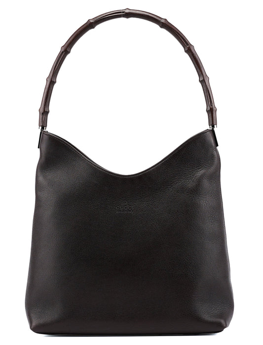 Brown Calfskin Bamboo Shoulder Bag