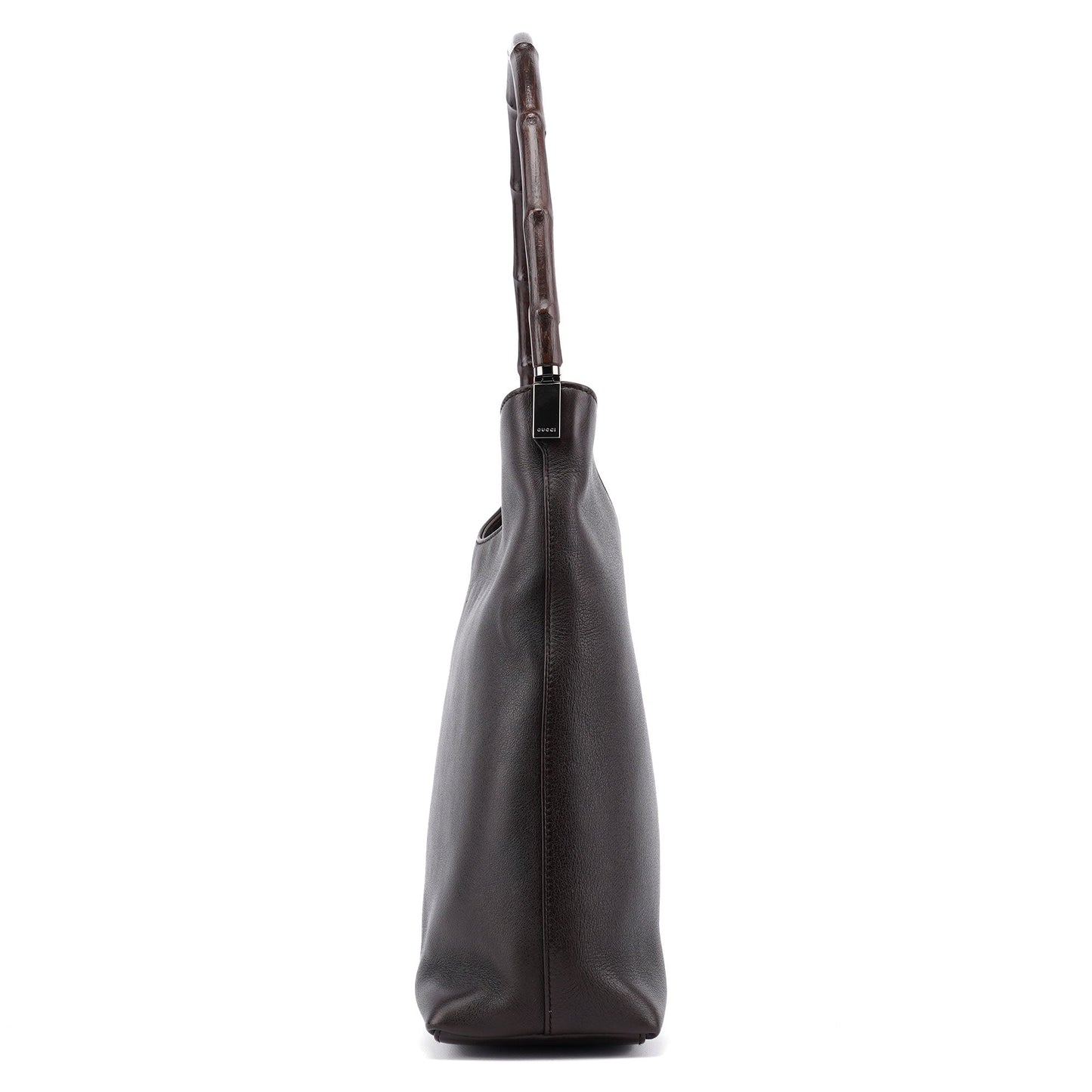 Brown Calfskin Bamboo Shoulder Bag