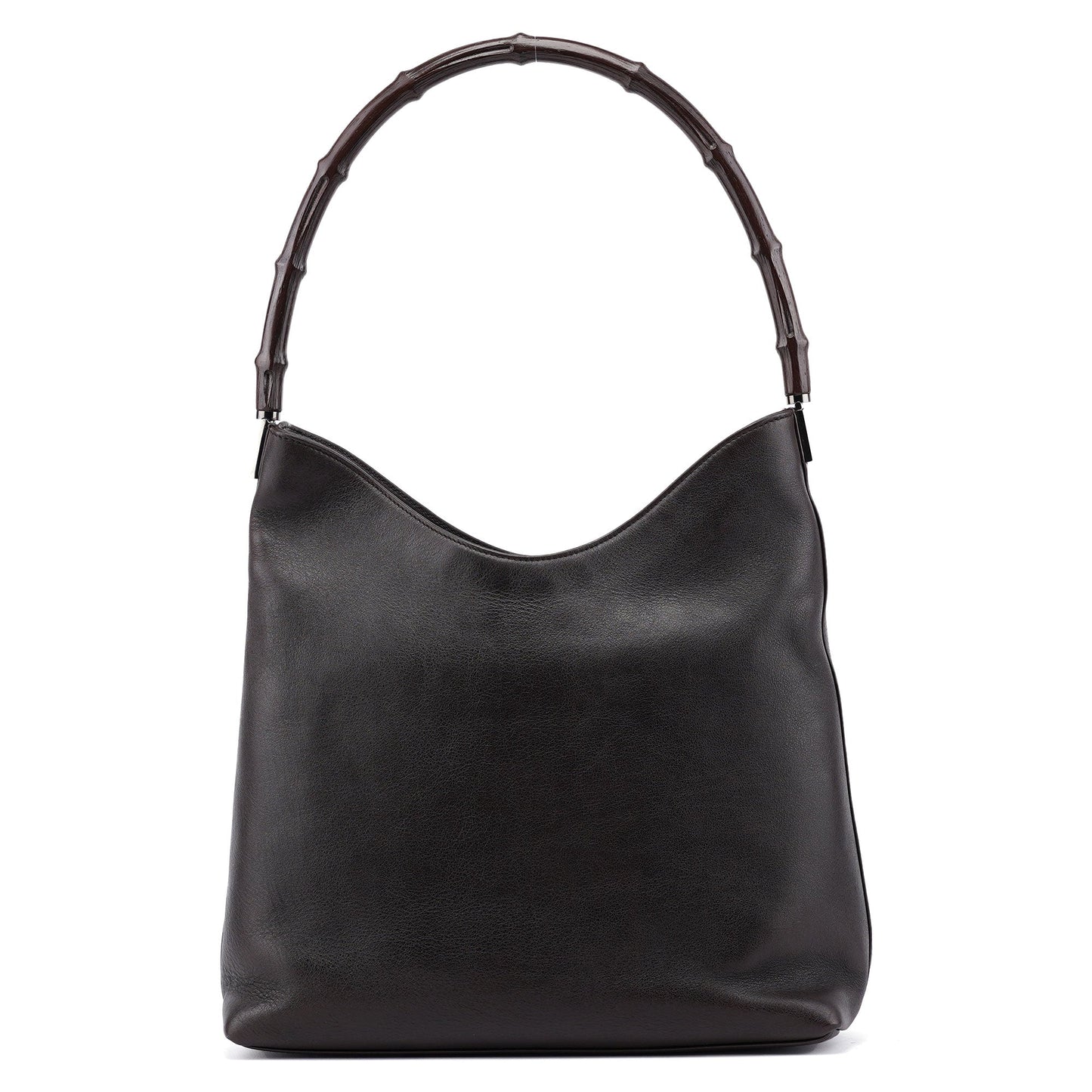 Brown Calfskin Bamboo Shoulder Bag