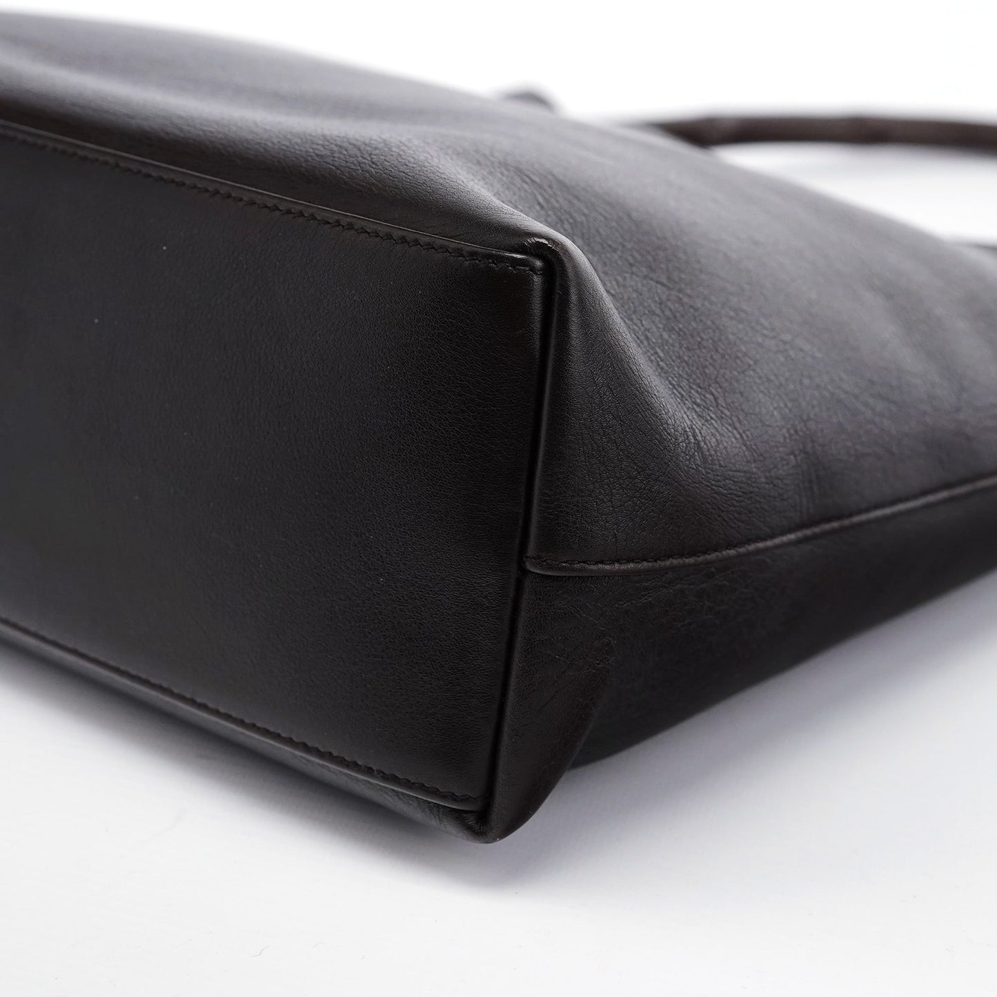 Brown Calfskin Bamboo Shoulder Bag