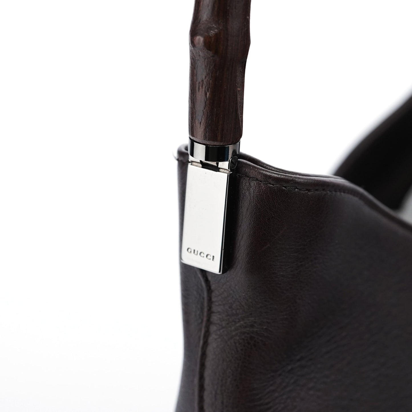 Brown Calfskin Bamboo Shoulder Bag