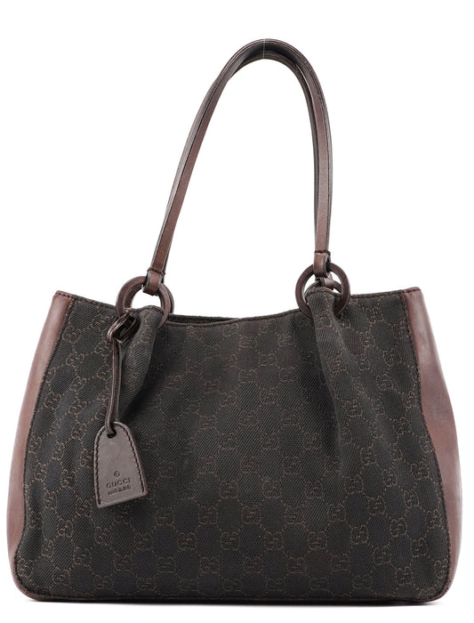 Brown Canvas Leather GG Tote