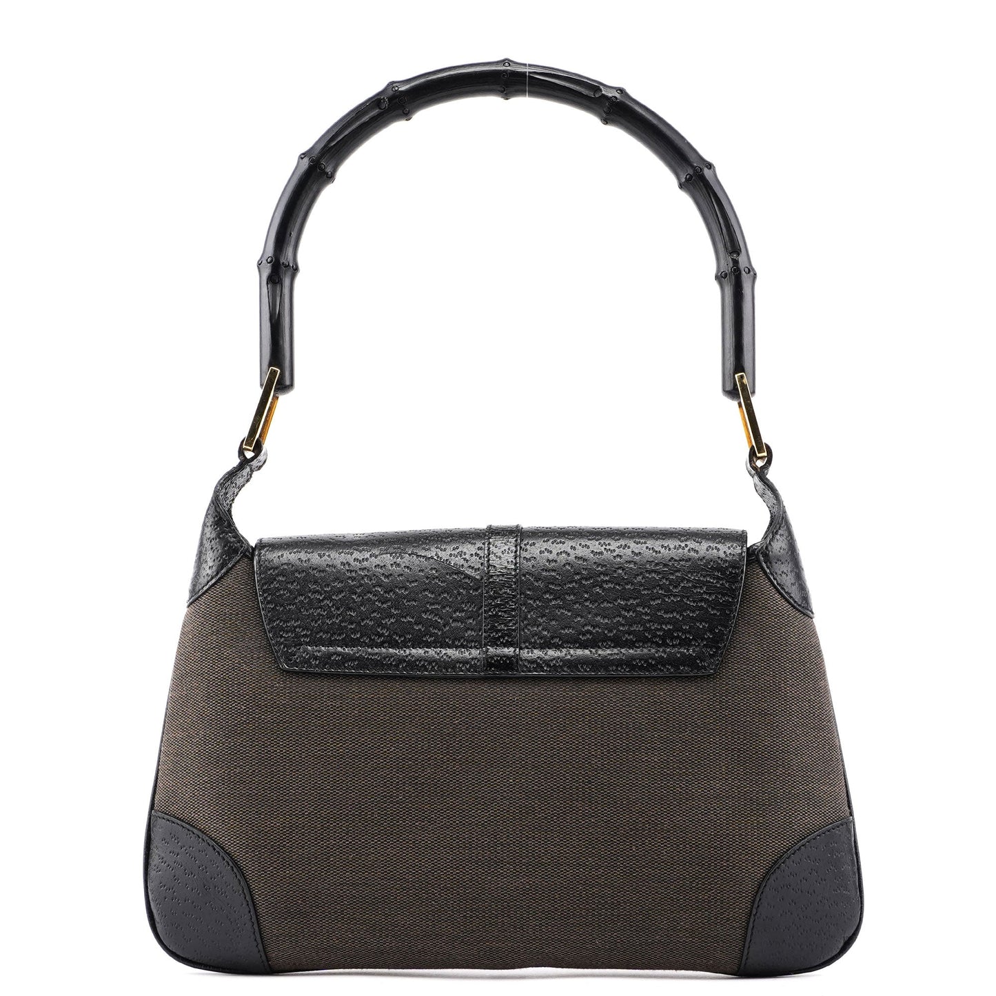 Brown Canvas Leather Jackie Bamboo Shoulder Bag