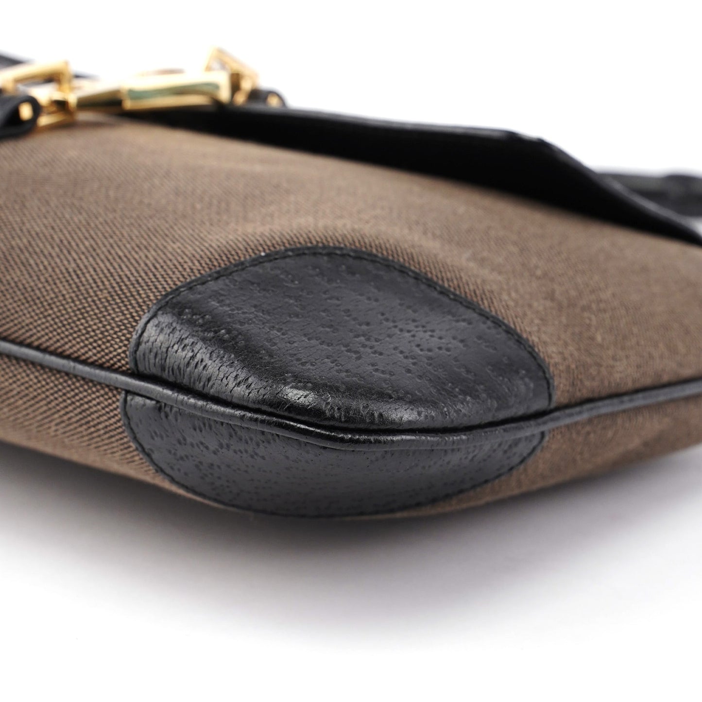 Brown Canvas Leather Jackie Bamboo Shoulder Bag