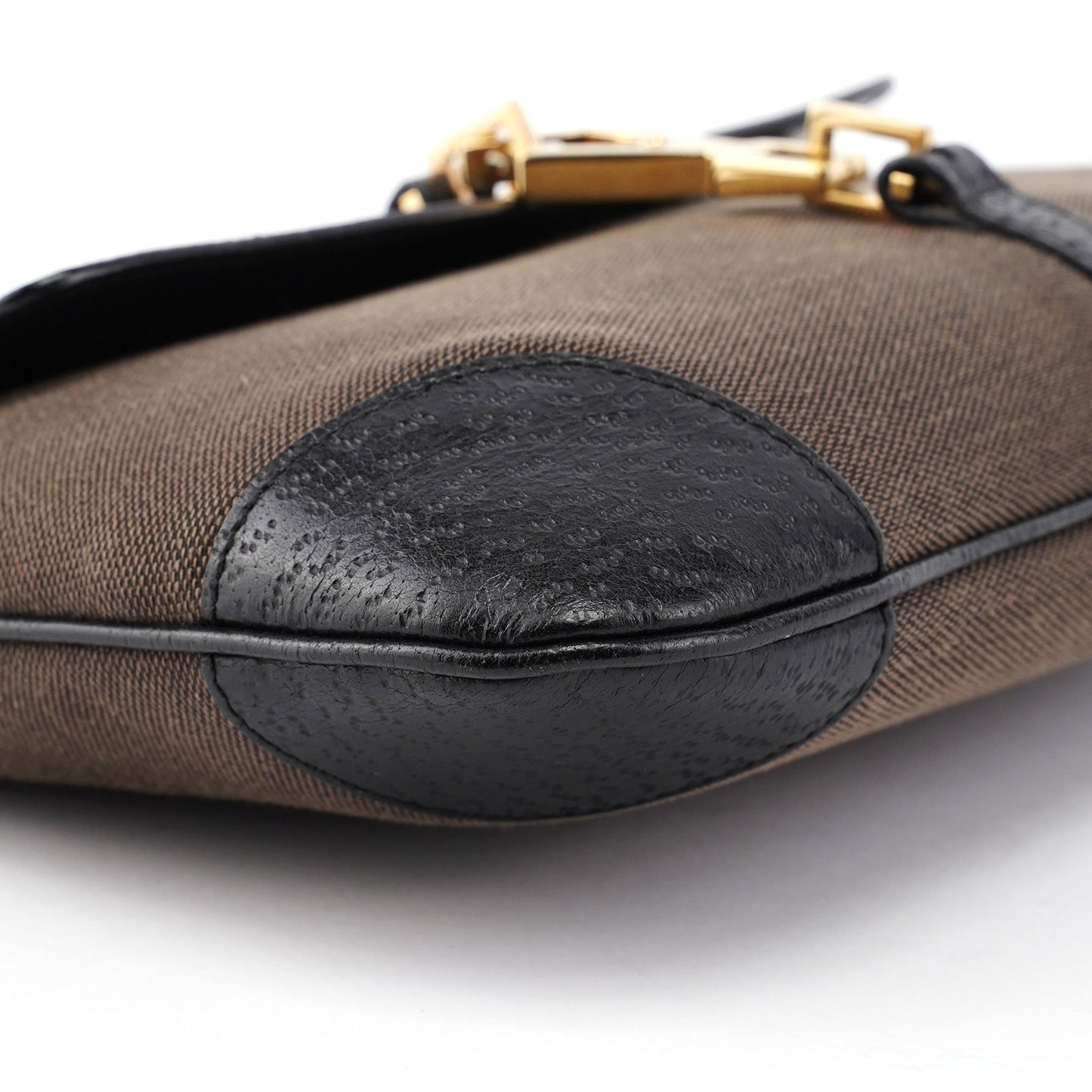 Brown Canvas Leather Jackie Bamboo Shoulder Bag