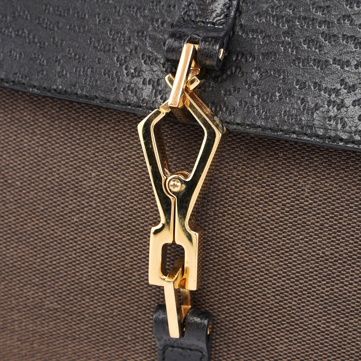 Brown Canvas Leather Jackie Bamboo Shoulder Bag