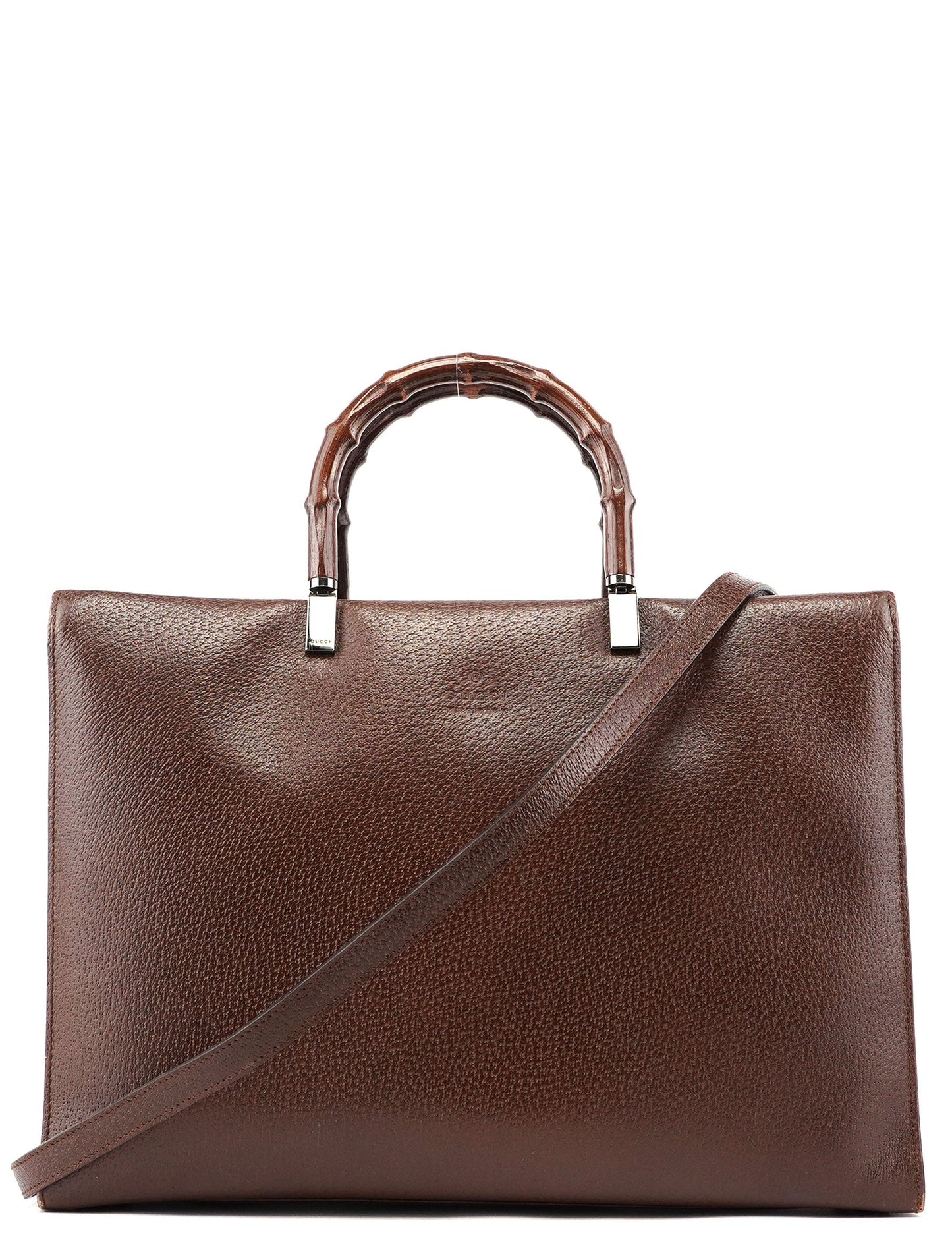 Brown Leather Bamboo 2-Way Tote