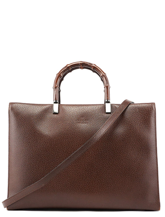 Brown Leather Bamboo 2-Way Tote
