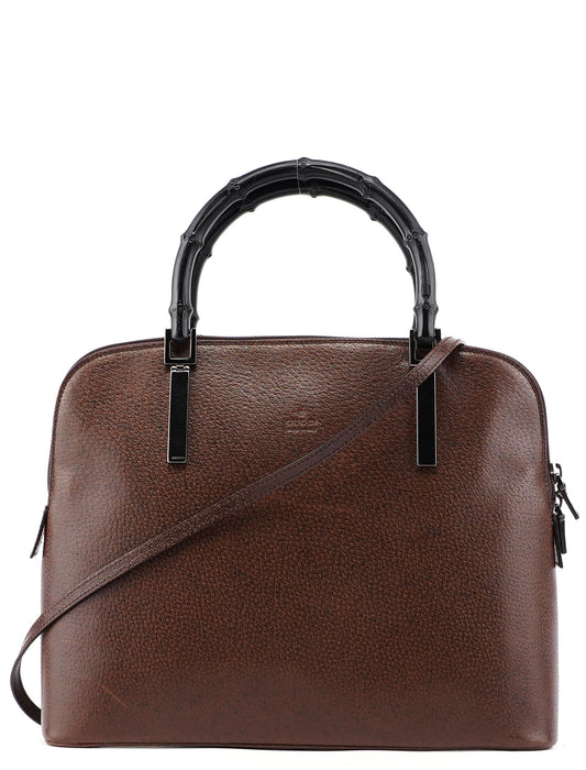 Brown Leather Bamboo 2-Way Tote