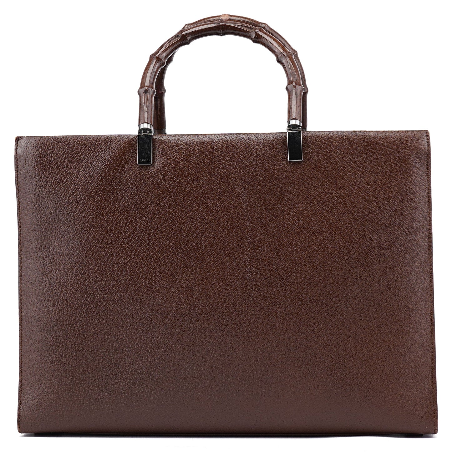Brown Leather Bamboo 2-Way Tote Bag