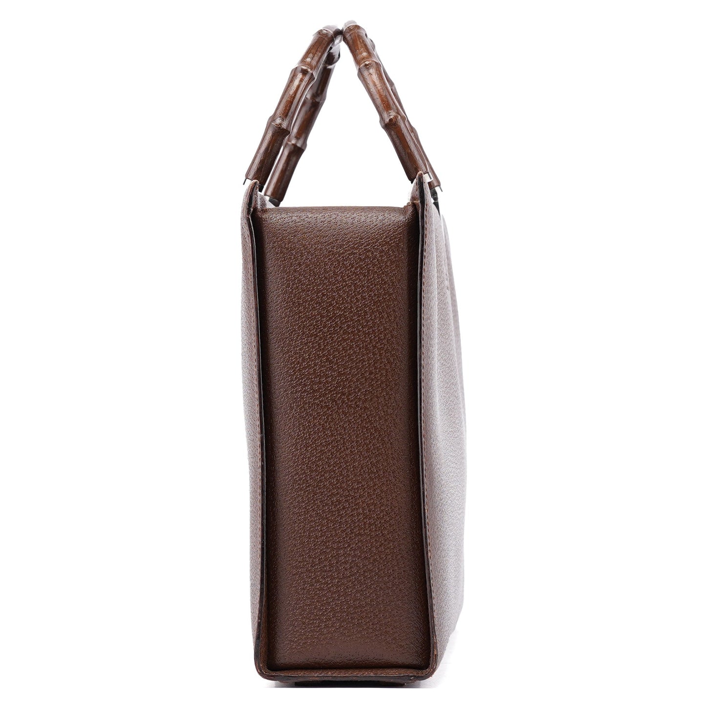 Brown Leather Bamboo 2-Way Tote Bag