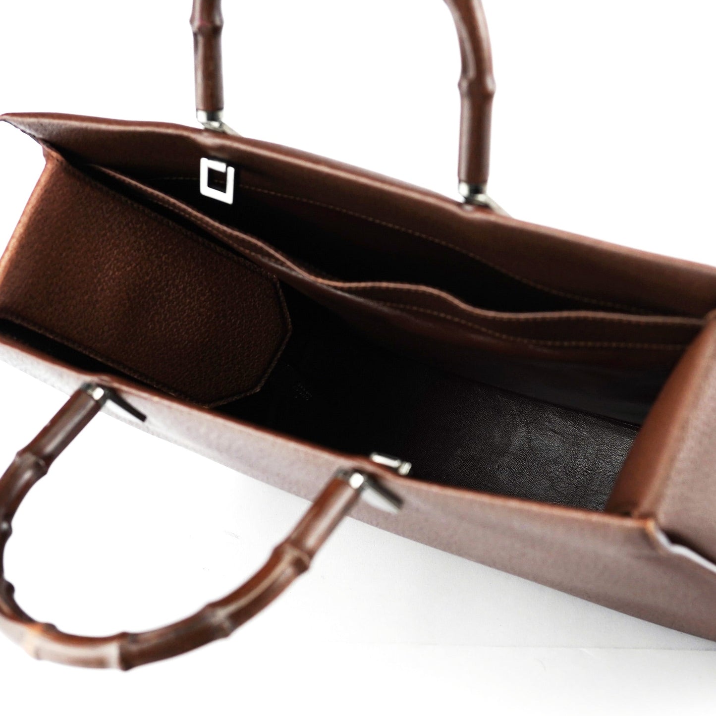 Brown Leather Bamboo 2-Way Tote Bag