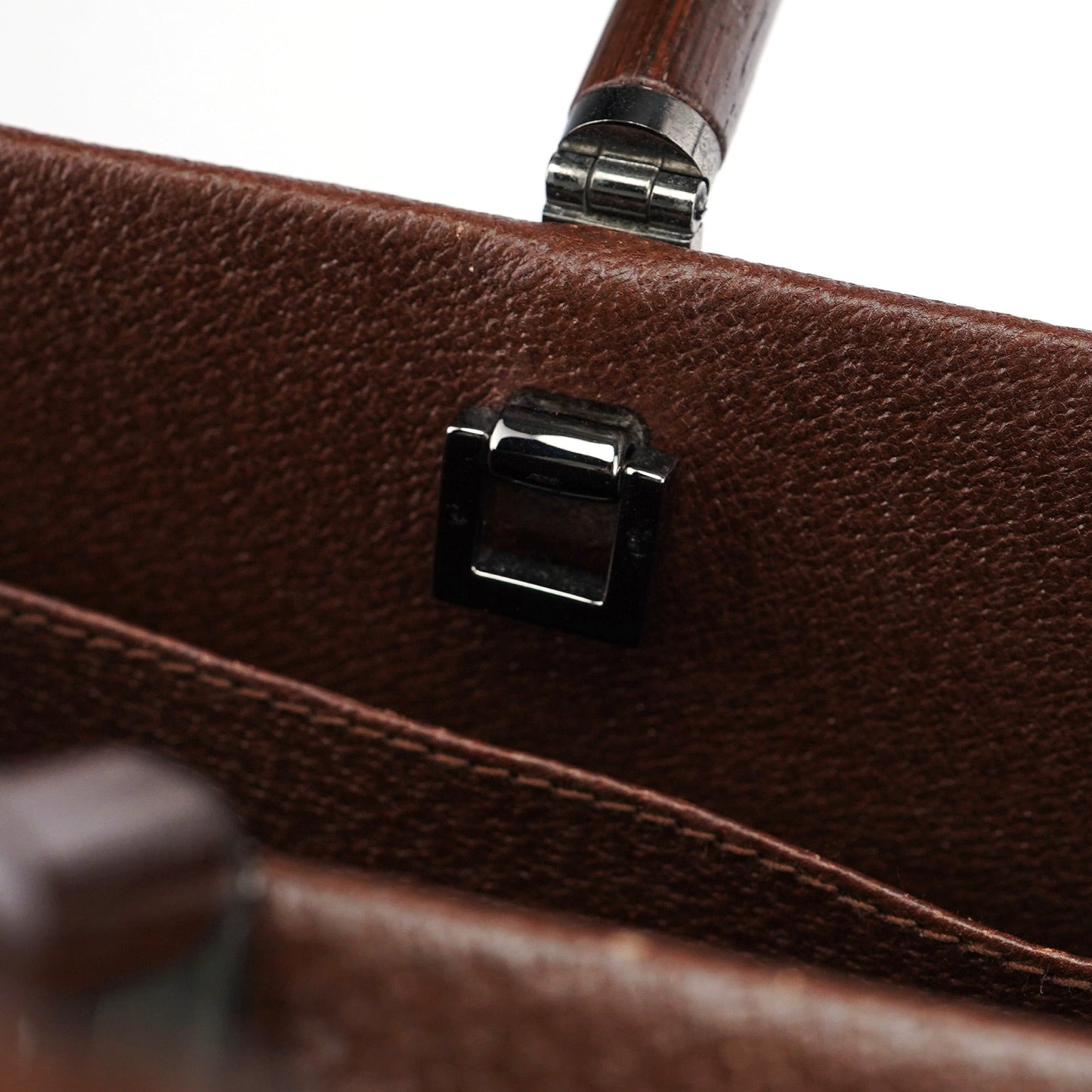 Brown Leather Bamboo 2-Way Tote Bag