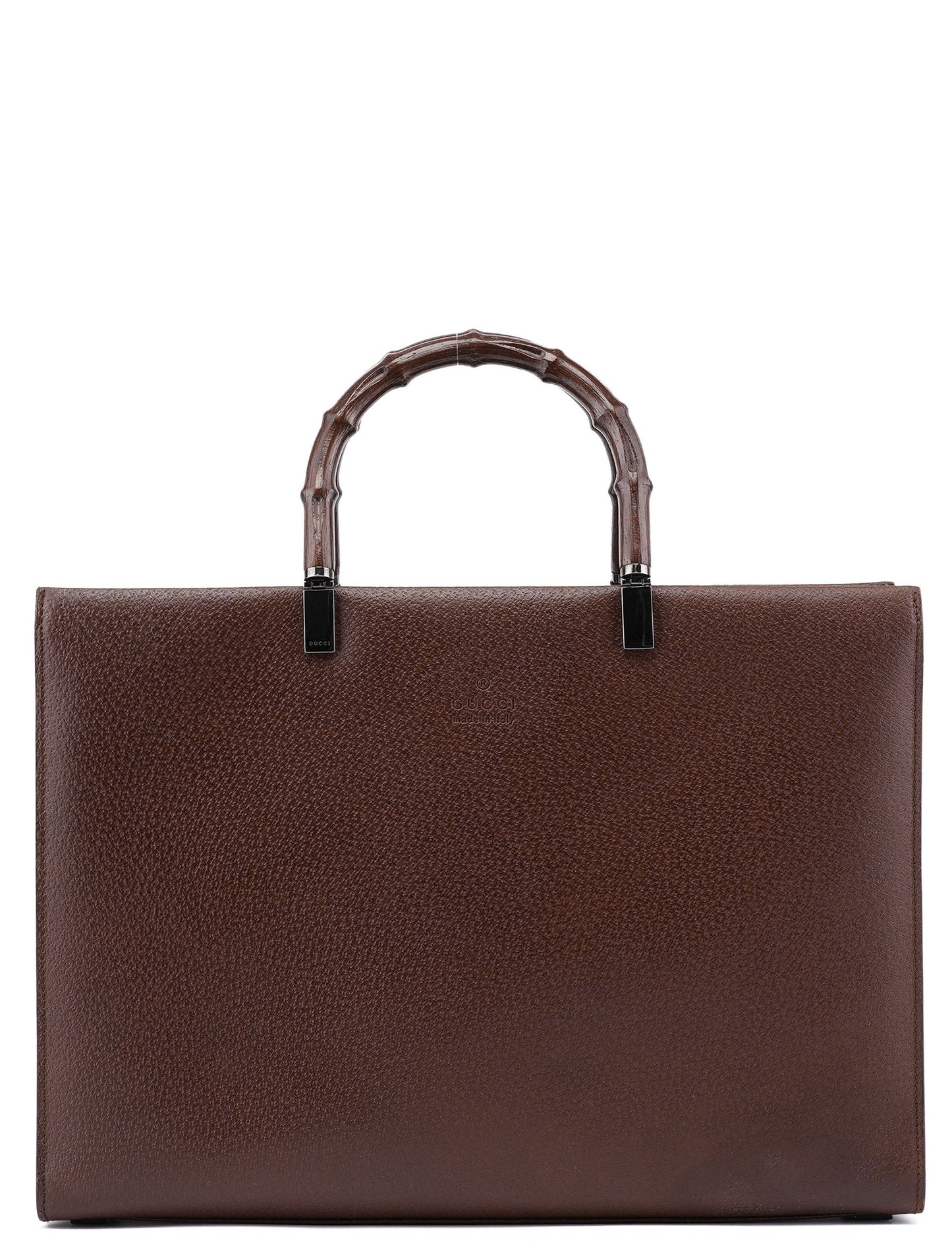 Brown Leather Bamboo Tote Bag