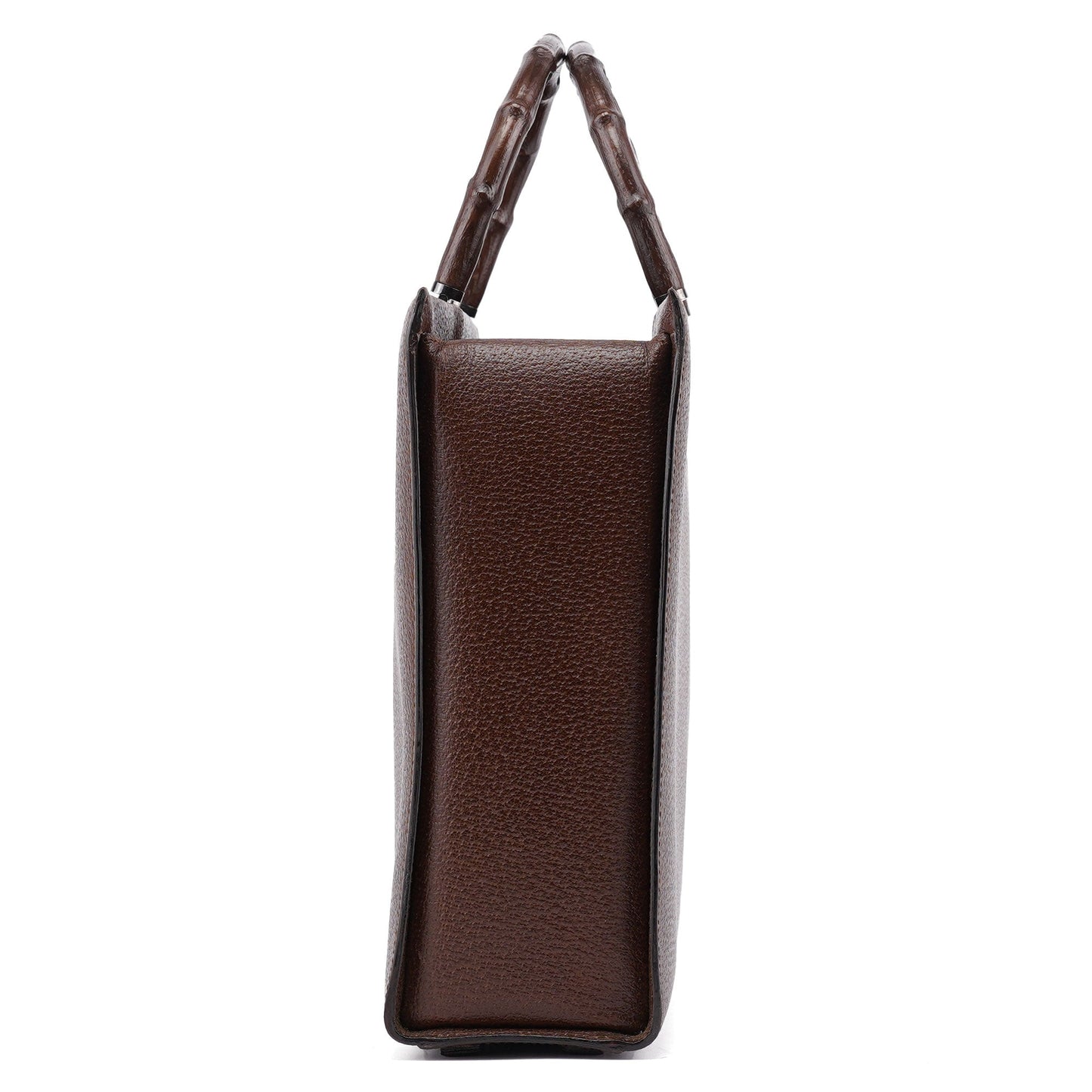 Brown Leather Bamboo Tote Bag