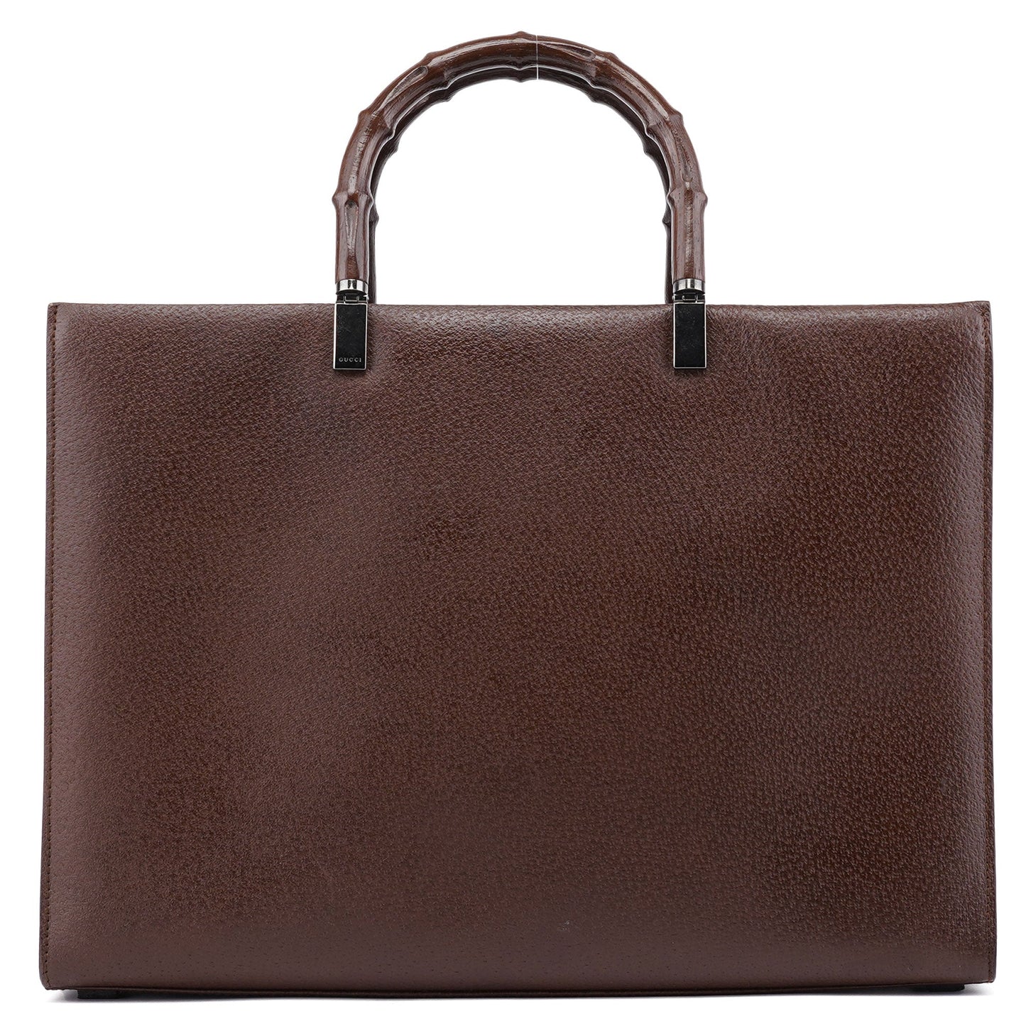 Brown Leather Bamboo Tote Bag