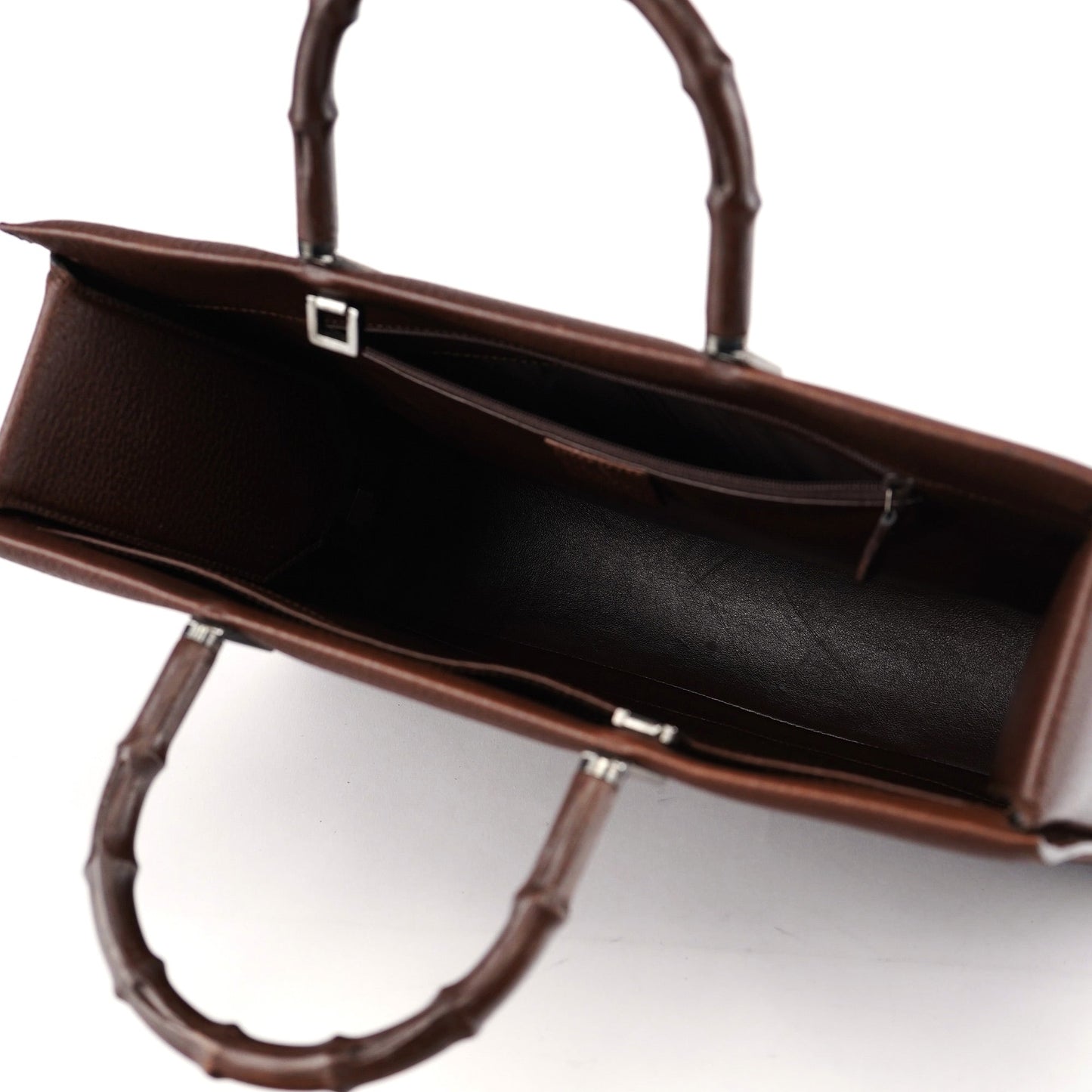 Brown Leather Bamboo Tote Bag