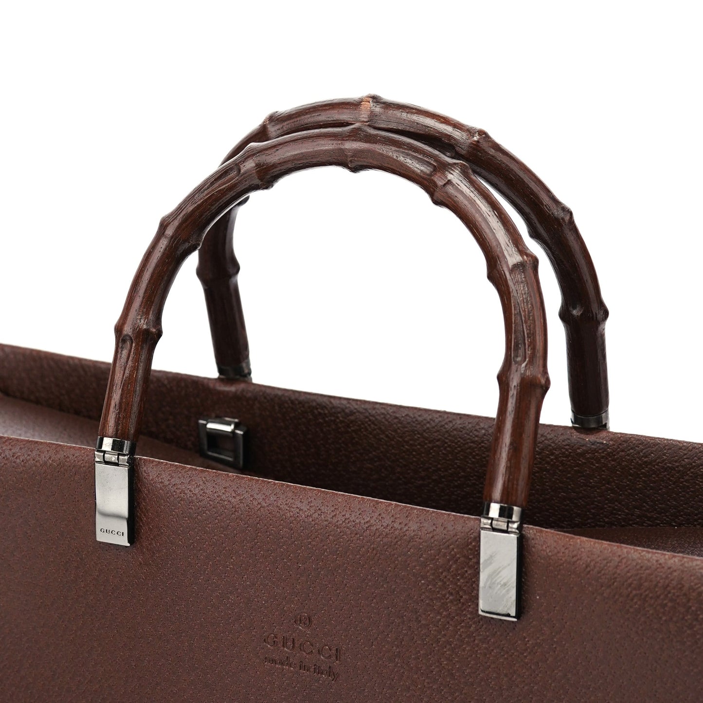 Brown Leather Bamboo Tote Bag