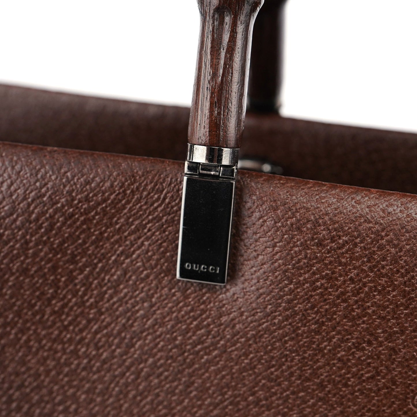 Brown Leather Bamboo Tote Bag