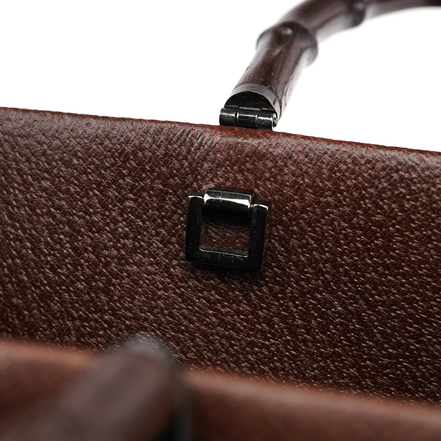 Brown Leather Bamboo Tote Bag