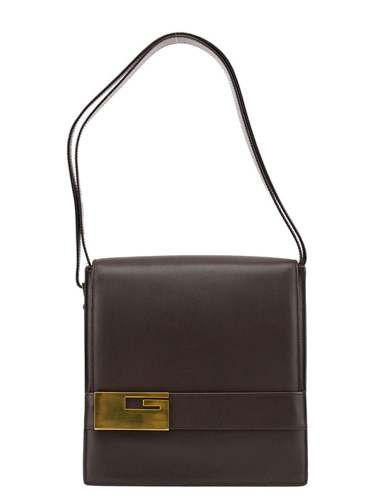 Brown Leather Square G Flap Shoulder Bag