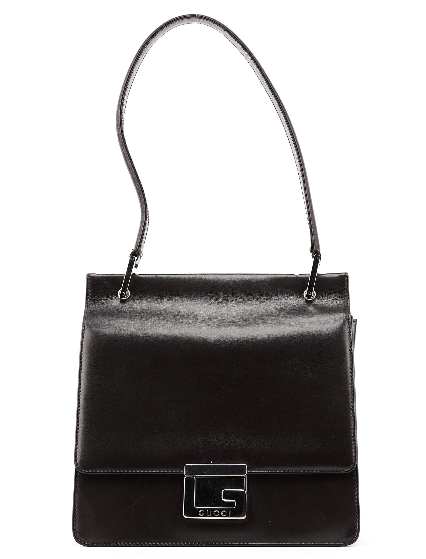 Brown Leather Square G Shoulder Bag