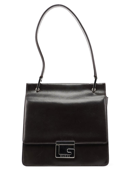 Brown Leather Square G Shoulder Bag
