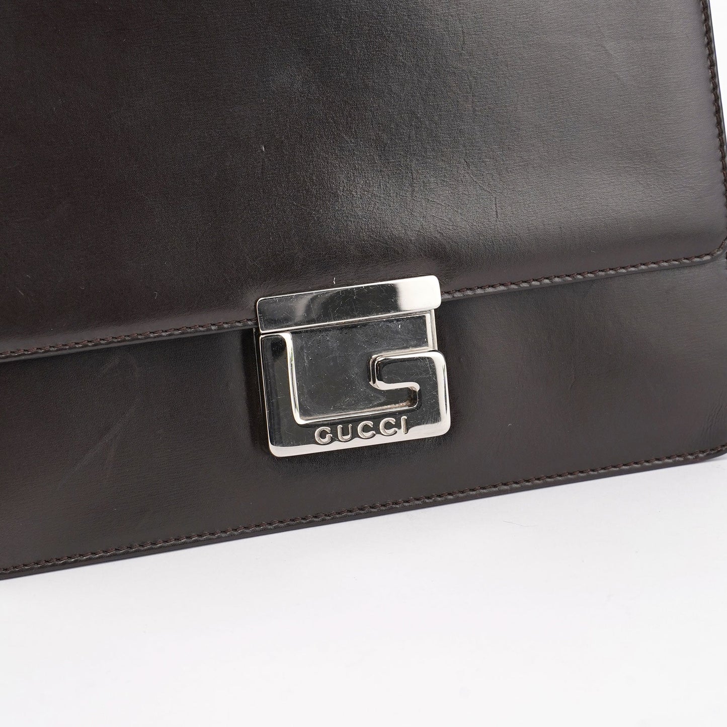 Brown Leather Square G Shoulder Bag