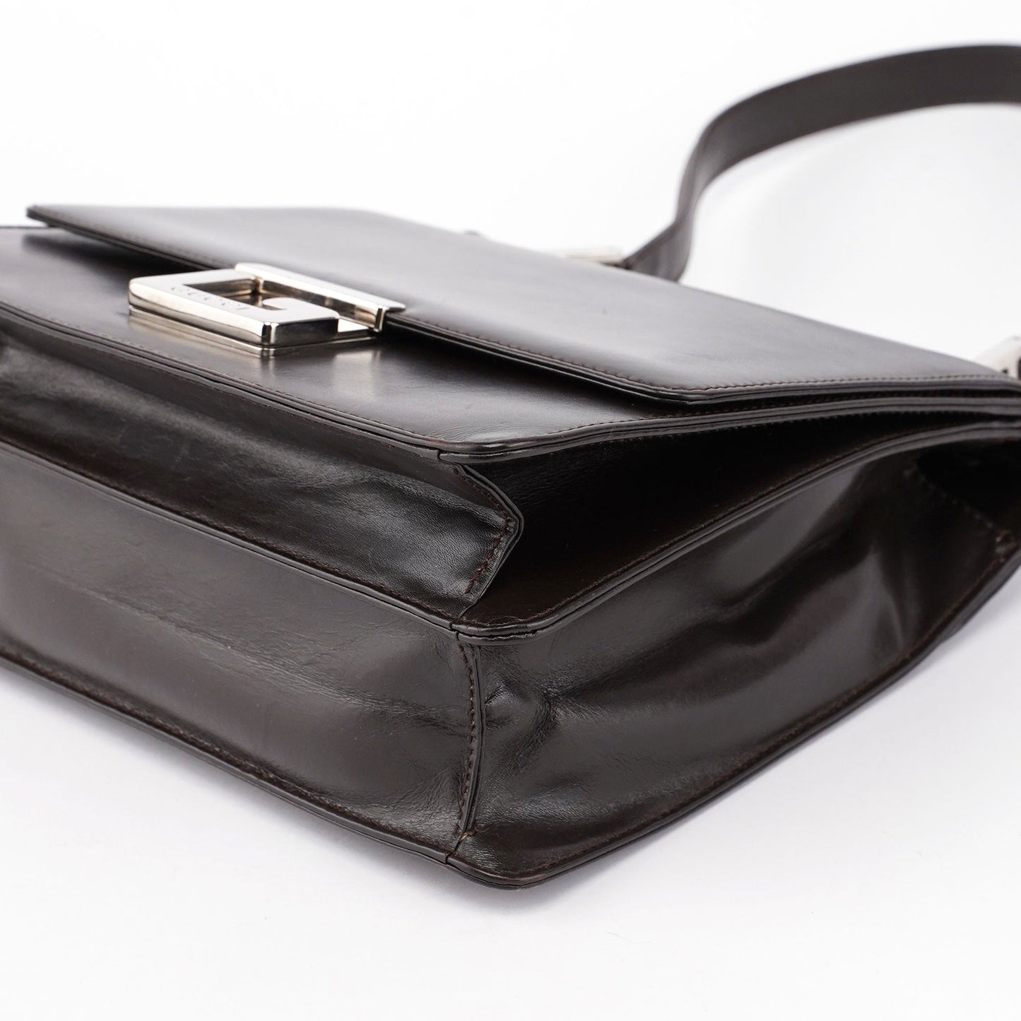 Brown Leather Square G Shoulder Bag