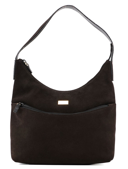 Brown Suede Hobo Shoulder Bag