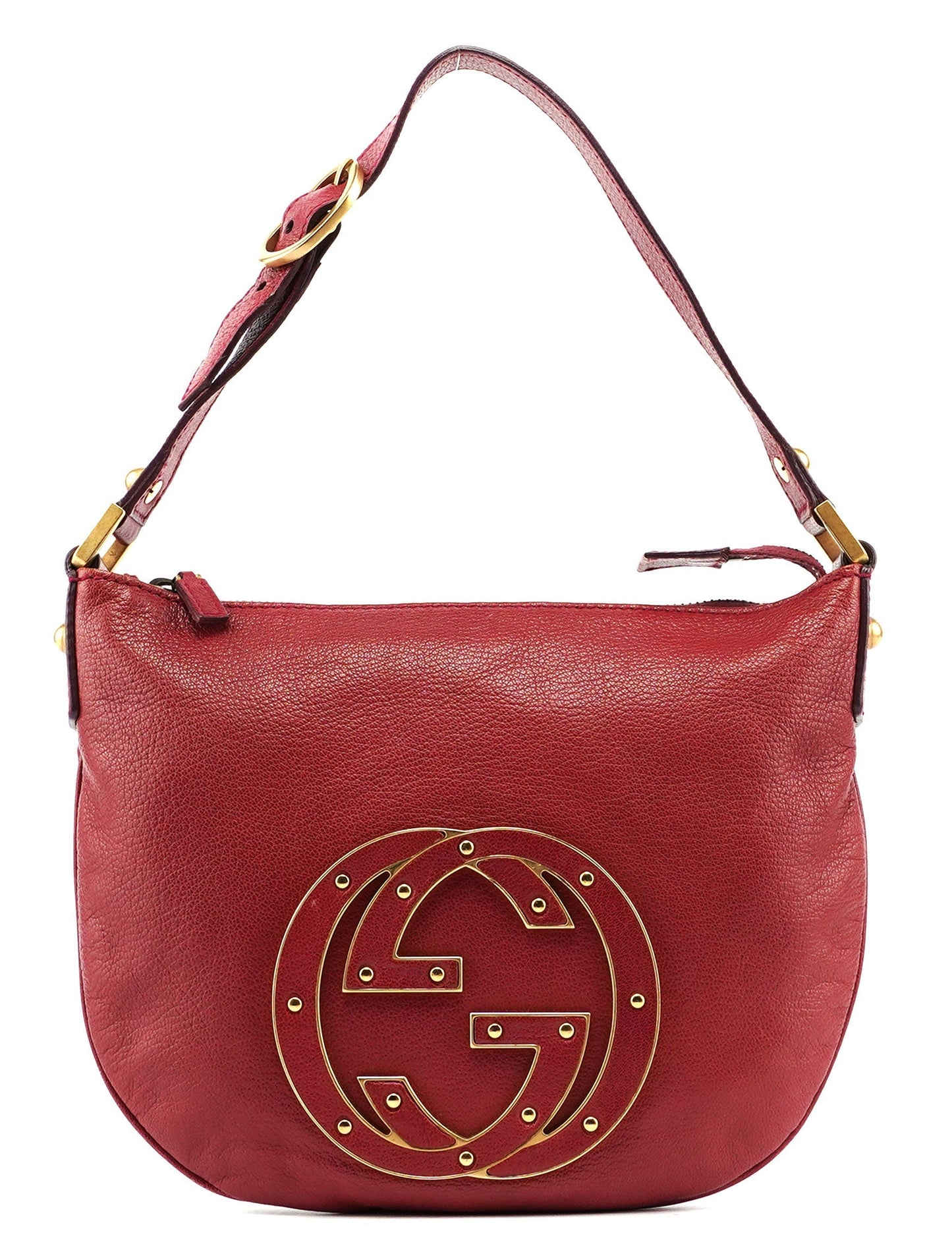 Burgundy Leather Stud GG Shoulder Bag