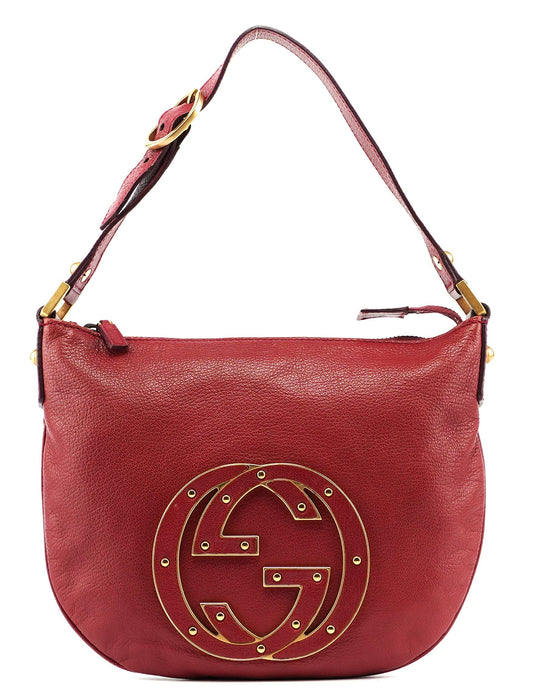 Burgundy Leather Stud GG Shoulder Bag