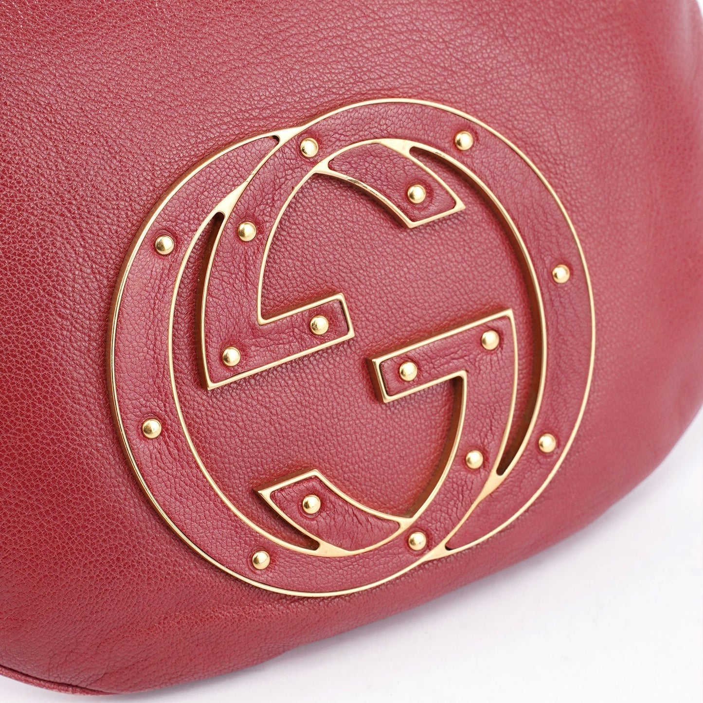 Burgundy Leather Stud GG Shoulder Bag