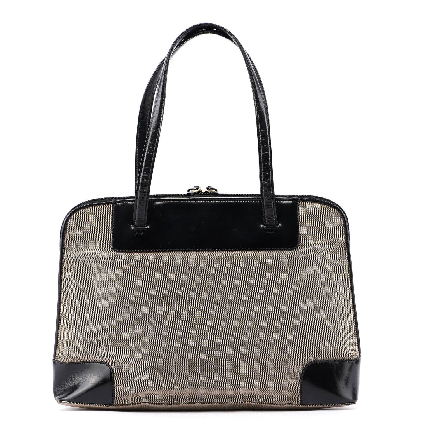 Gucci Beige Canvas Black Spazz Trim Tote