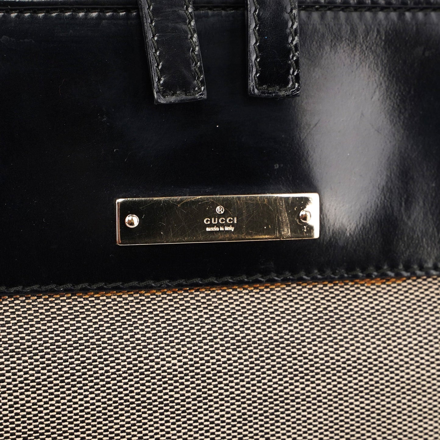 Gucci Beige Canvas Black Spazz Trim Tote