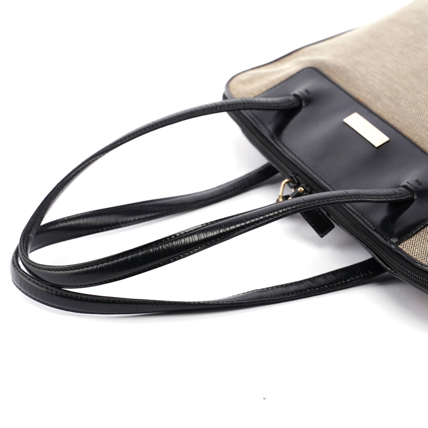 Gucci Beige Canvas Black Spazz Trim Tote