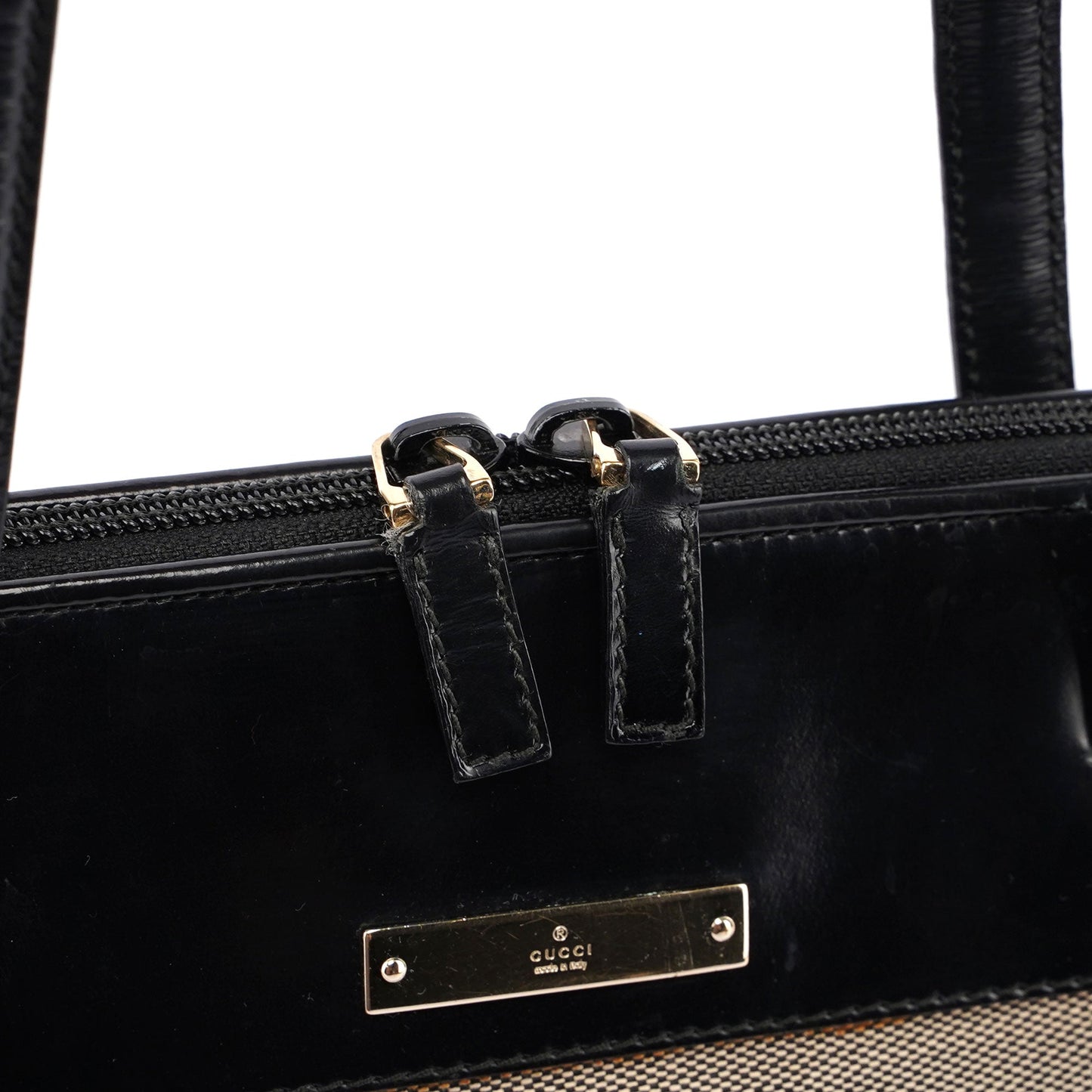 Gucci Beige Canvas Black Spazz Trim Tote